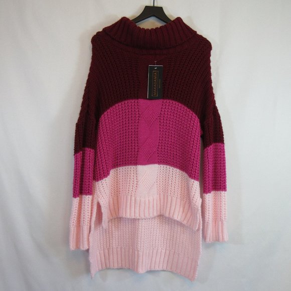 Makadamia Red Pink Chunky Knit Cowl Neck Pullover Sweater Red Pink NEW - Picture 1 of 8